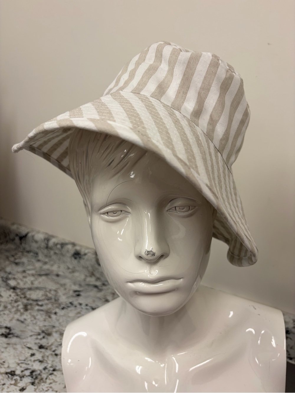 Barbour Beige and White Striped Bucket Hat